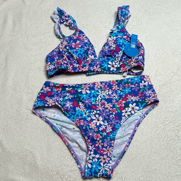 Women's Sundry Daisy Ruffled Bralette & High Waist Bikini Set - Picture 2 of 7